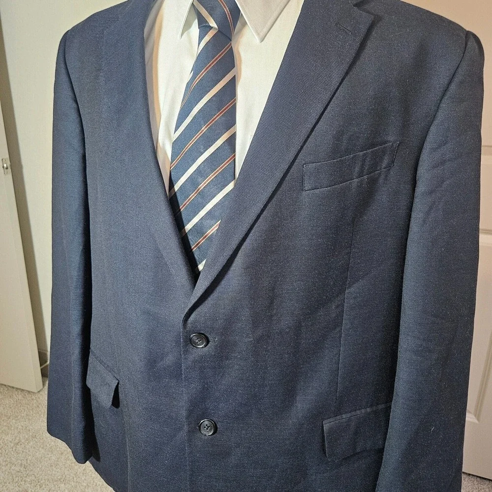 Tommy Hilfiger Suit Blazer Sport Coat Men 48R Wool 2-Button Textured‎ Black - Picture 2 of 16